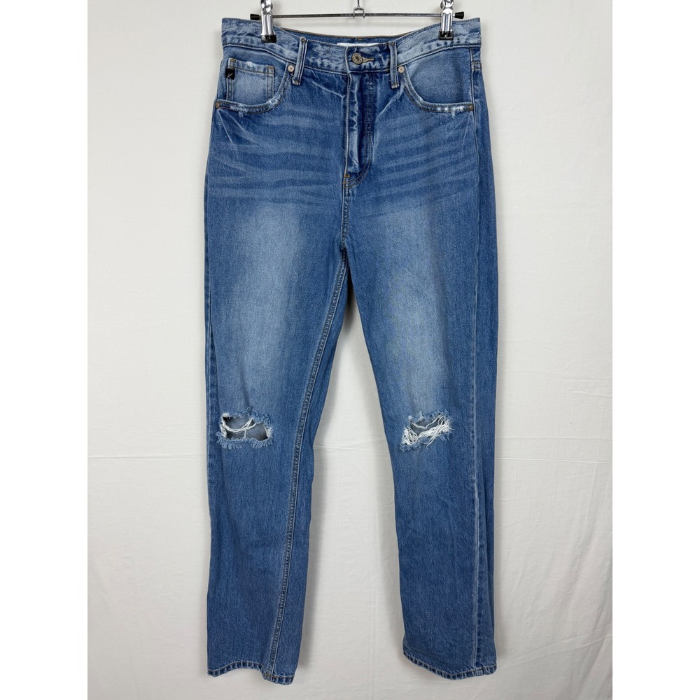 KanCan Women 100% Cotton Jeans 5/26 Blue Distressed High Rise Straight KC8678M